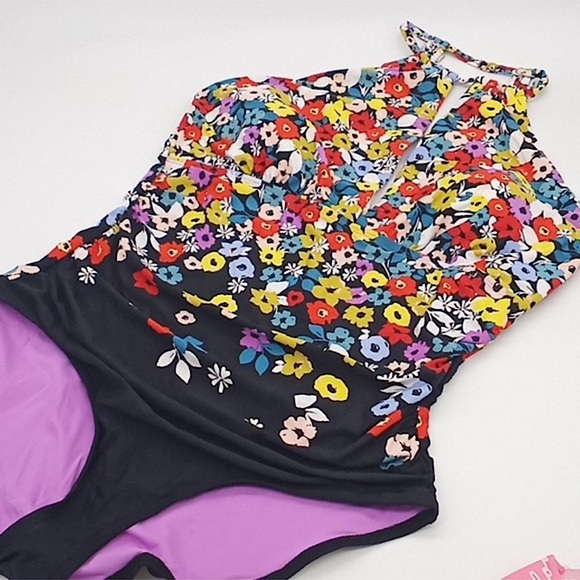 Anne Cole Flower‎ Field High Neck Ruffle Straps One-Piece Swimsuit NEW SIZE 10 - Picture 4 of 4